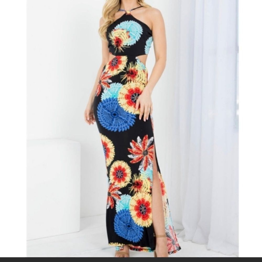 Boutique multi color Maxi Dress with Open back. Dress,Festival Vibe.